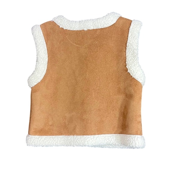 btween Sherpa Lined Faux Suede Vest Girls Large Brown Button Front Western Boho - Picture 3 of 13